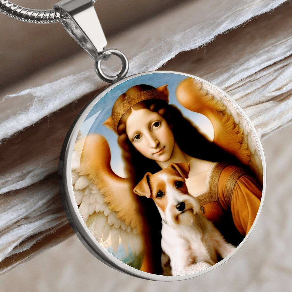 Jack Russell Terrier and Angel Necklace, JRT Gifts, Personalized with Your Dog, Engrave Option, Renaissance Memorial Pendant