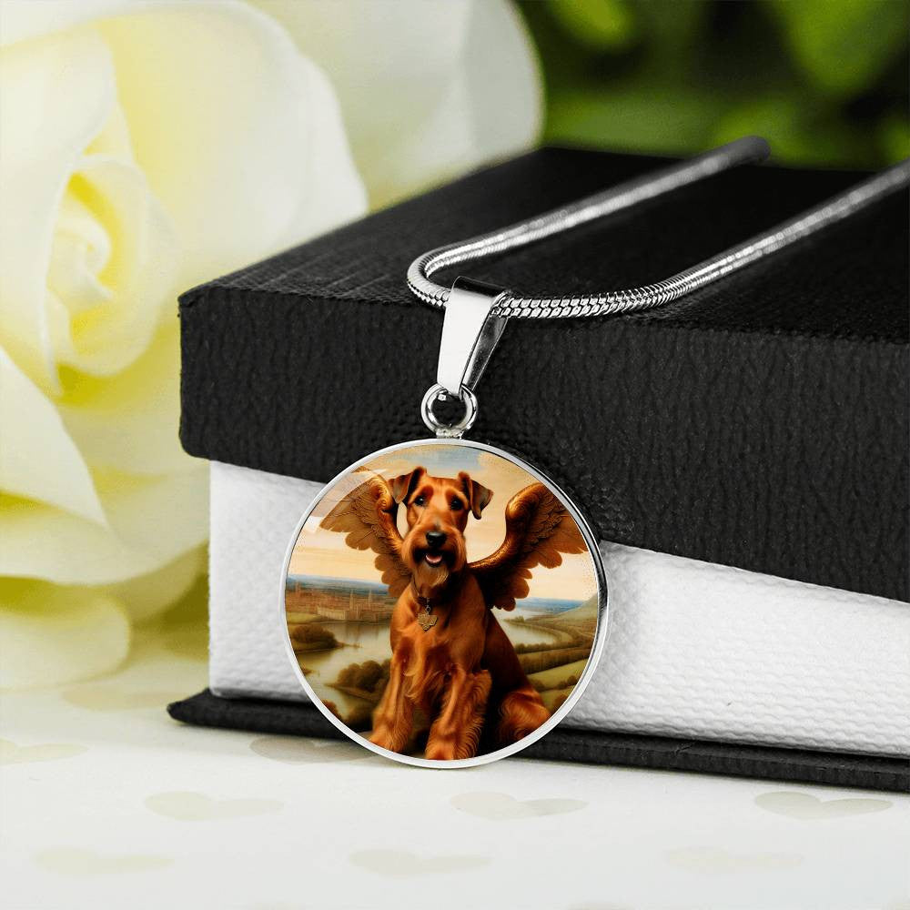 Irish Terrier Gift, Irish Terrier Angel Necklace, Personalized with Your Dog, Engrave Option, Renaissance Memorial Pendant