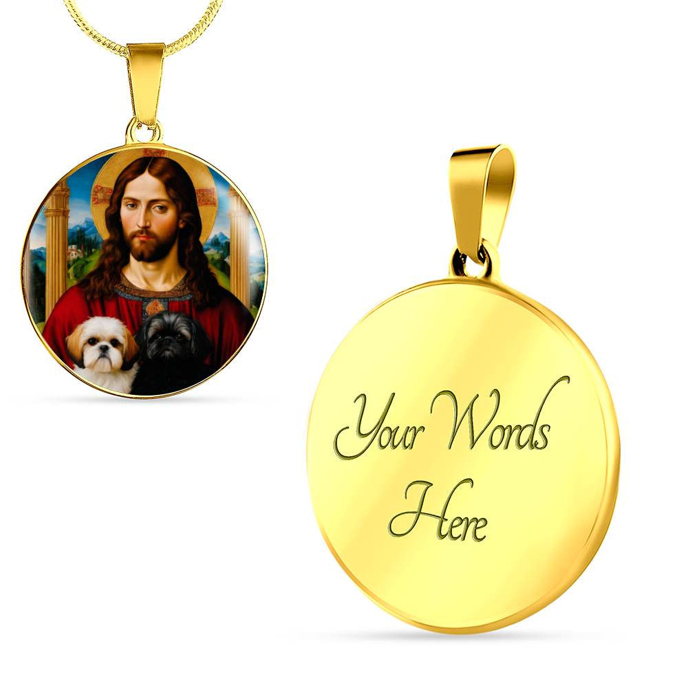 Shih Tzu And Jesus Christ Pendant, Shih Tzu Dog Necklace, Personalized with Engrave Option, Custom Renaissance Dog, Personalized Memorial Jewelry