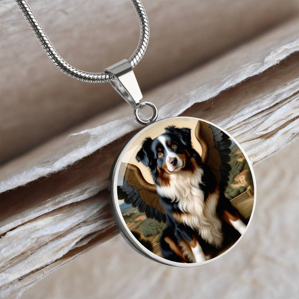 Tricolor Aussie Dog Gifts Australian Shepherd Angel Necklace