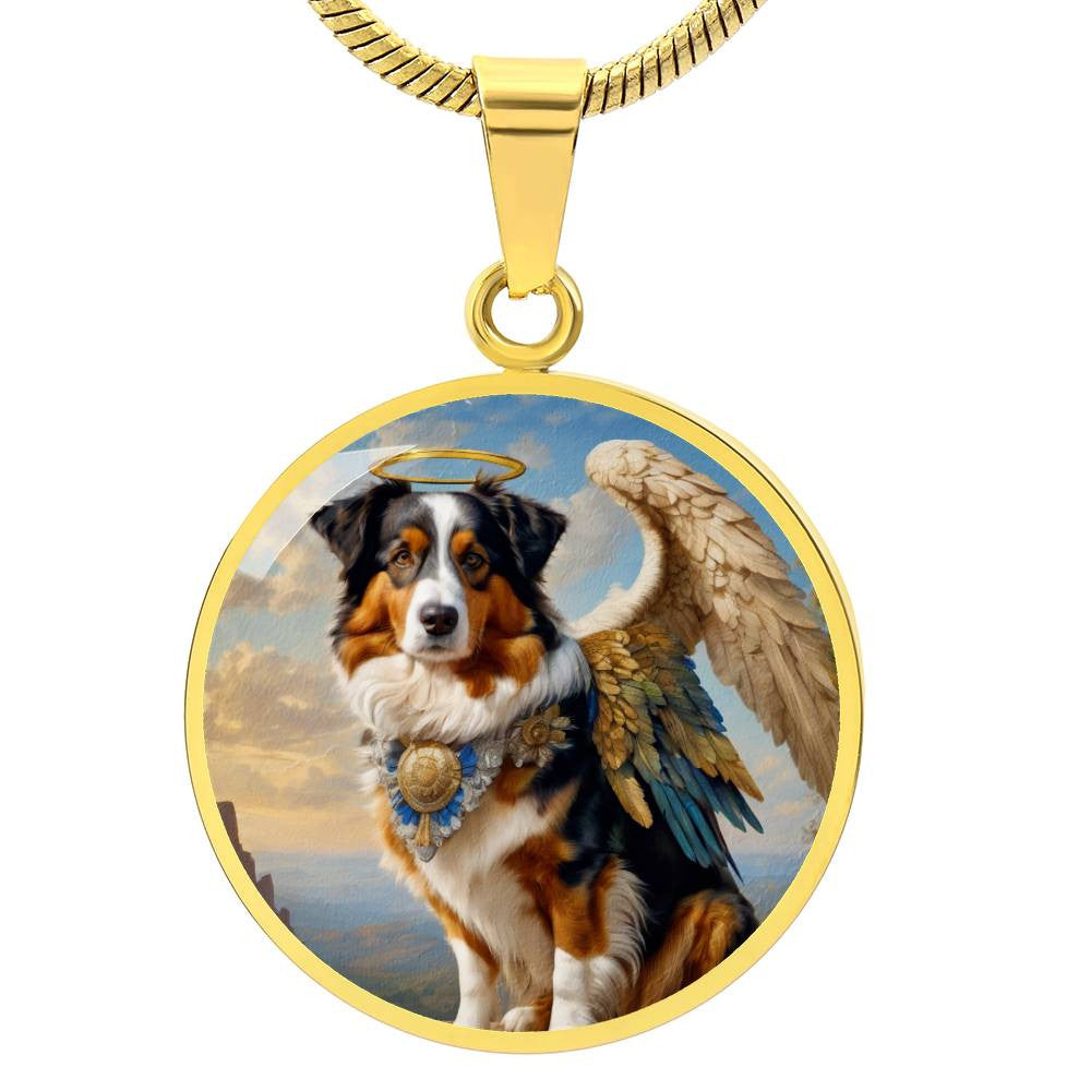 Australian Shepherd Angel Pendant, Tricolor Aussie Dog Necklace, Personalized with Engrave Option, Christmas Dog Gifts, Custom Dog Memorial Jewelry