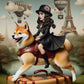 Red Shiba Inu Art, Coco Chanel's girl rides a Shiba Inu, Mark Ryden Style Print, Pop Surrealist Art, Lowbrow Dog Mom & Dad gifts