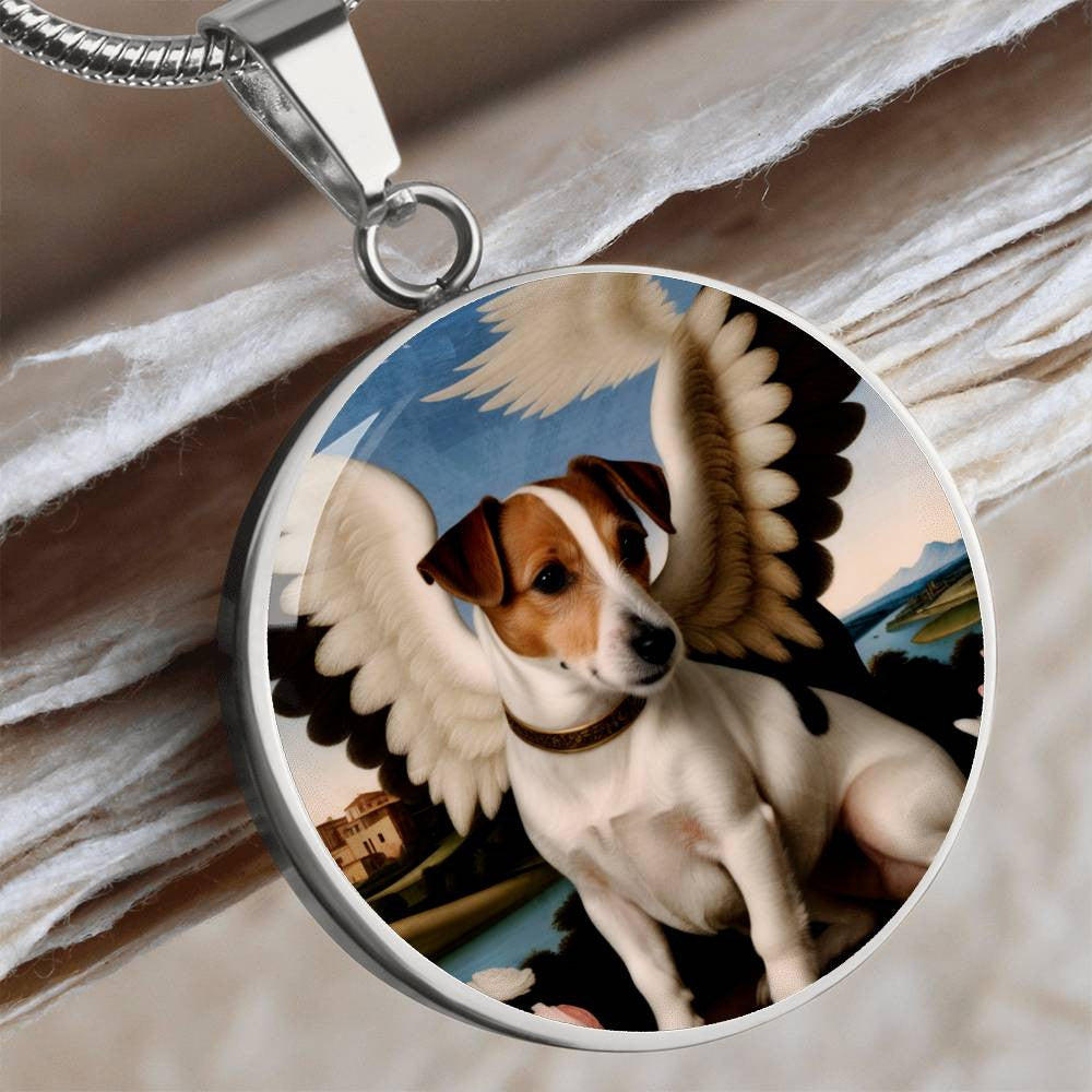 Jack Russell Terrier Angel Necklace, JRT Gifts, Personalized with Your Dog, Engrave Option, Renaissance Memorial Pendant