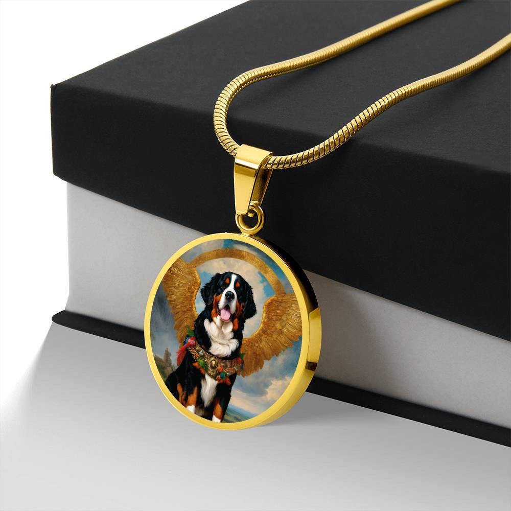 Bernese Mountain Dog Necklace, Berner Dog Gifts, Bernese Angel, Personalized with Your Dog, Engrave Option, Renaissance Memorial Pendant