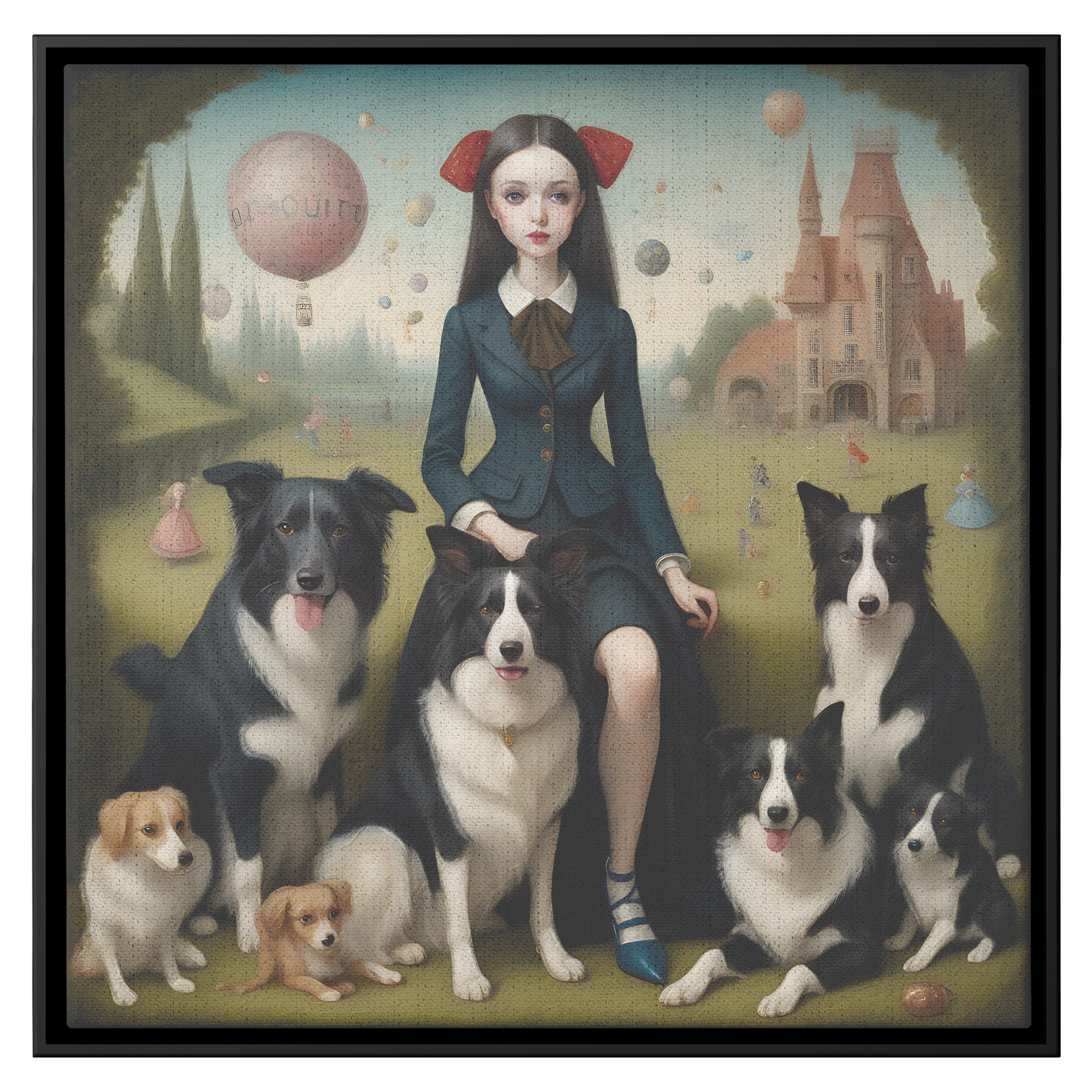 Border Collie Addicted FRAMED CANVAS Pop Surrealist Art, Lowbrow Dog, Dog mom gifts, Border Collie Print, Dog Modern Art, dog dad gifts, Mark Ryden Style Print, Ready to hang