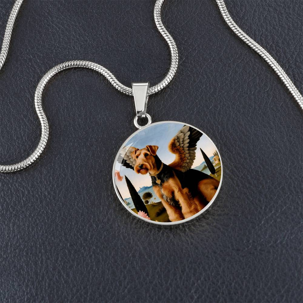 Airedale Terrier Angel Necklace, Terrier Dog Gift, Personalized with Your Dog, Engrave Option, Renaissance Dog Memorial Pendant