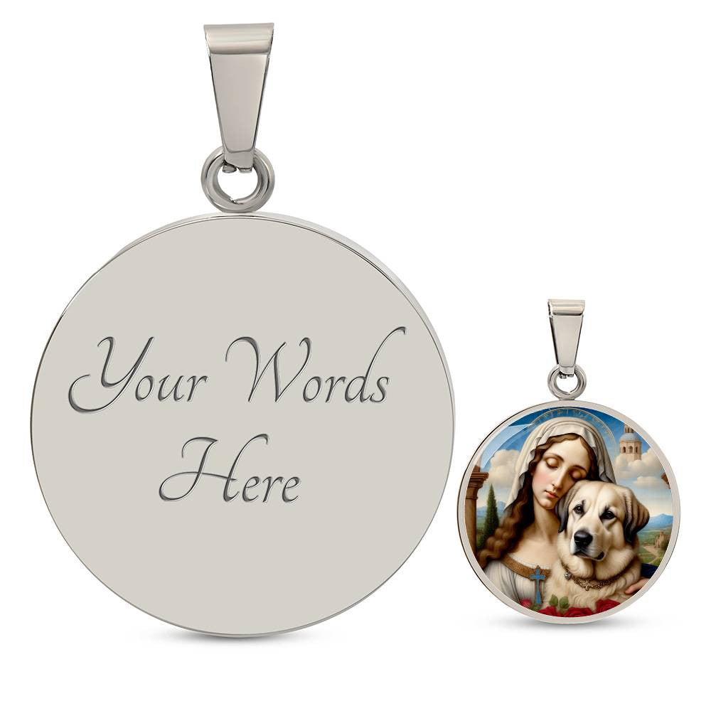 Anatolian Shepherd Dog and Virgin Mary Necklace, Kangal Dog Gifts, Engrave Option, Renaissance Memorial Dog Pendant