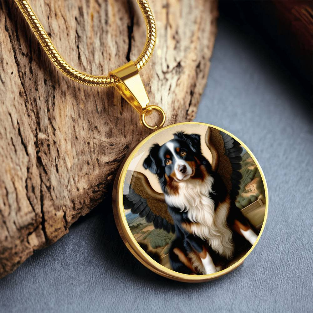 Tricolor Aussie Dog Gifts Australian Shepherd Angel Necklace