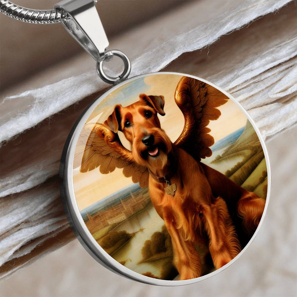 Irish Terrier Gift, Irish Terrier Angel Necklace, Personalized with Your Dog, Engrave Option, Renaissance Memorial Pendant