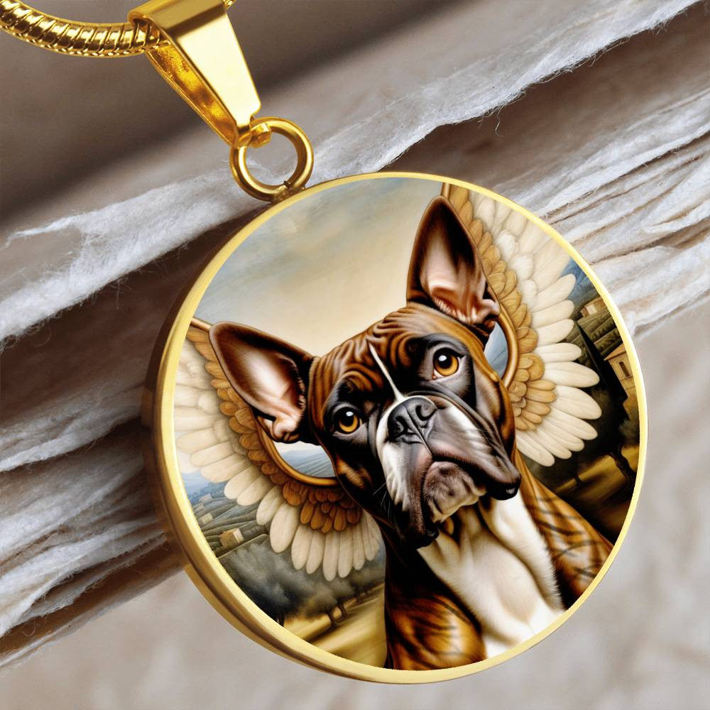 Brindle Boxer Dog Gifts, Boxer Dog Angel Necklace, Personalized with Your Dog, Engrave Option, Renaissance Memorial Dog Pendant