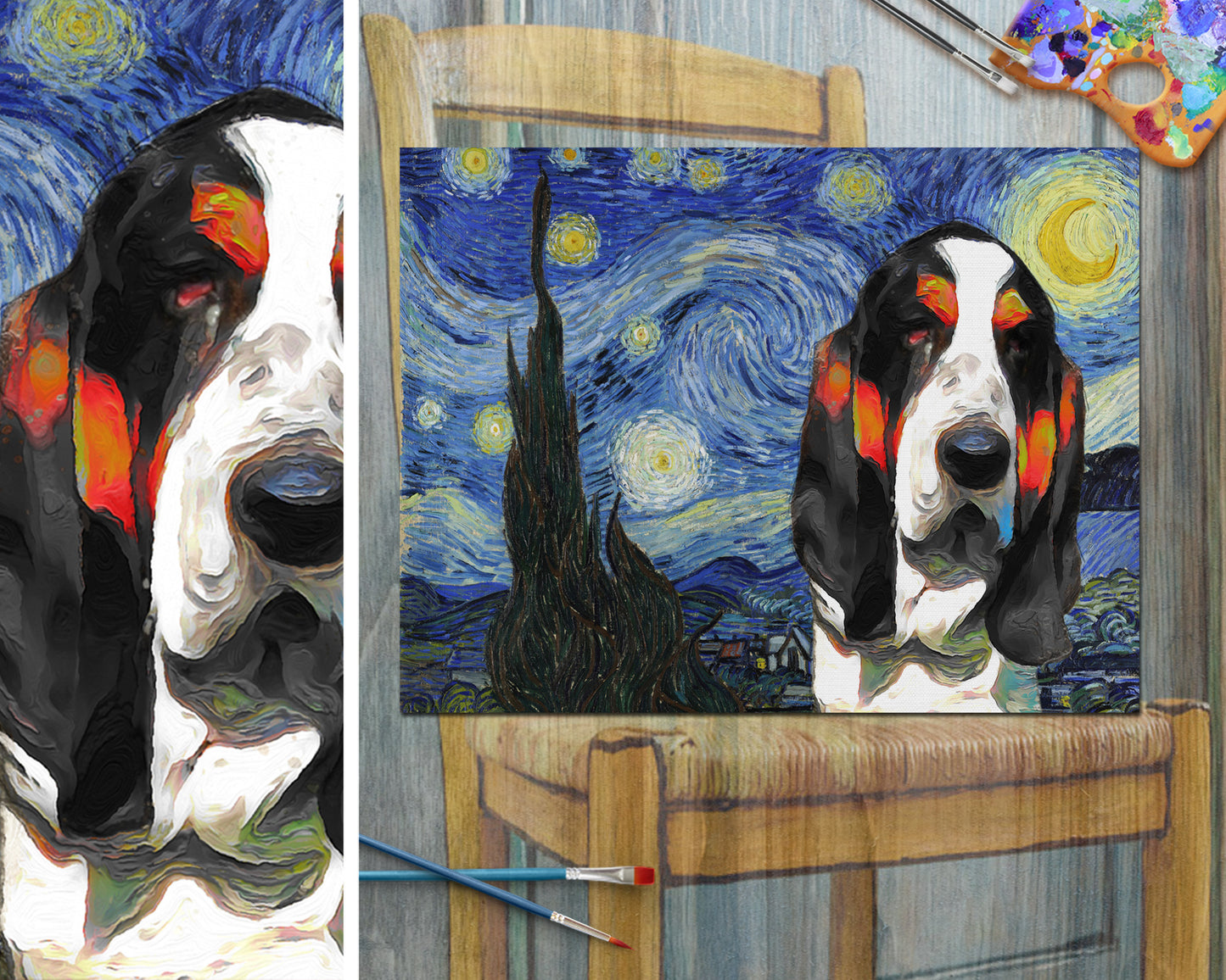 Basset Hound Starry Night Art Van Gogh by Nobility Dogs