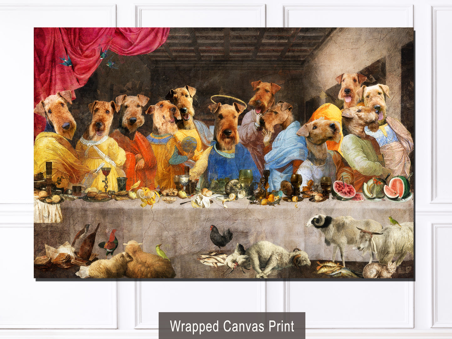 Airedale Terrier Last Supper Renaissance Dog Painting
