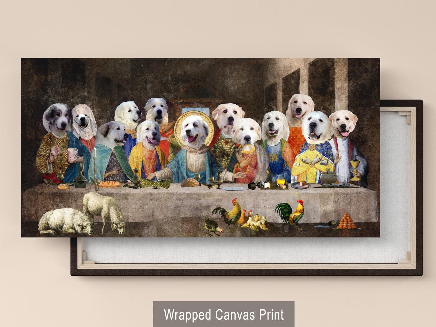 Great Pyrenees Last Supper Renaissance Dog Painting