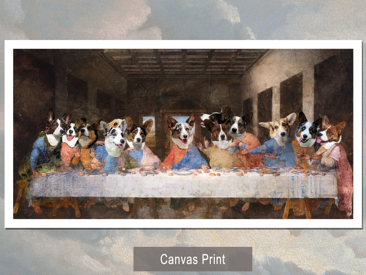 Cardigan Welsh Corgi Dog Last Supper Renaissance Painting