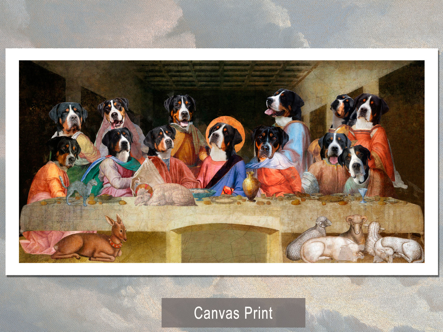Greater Swiss Mountain Dog Last Supper Renaissance Dog Painting