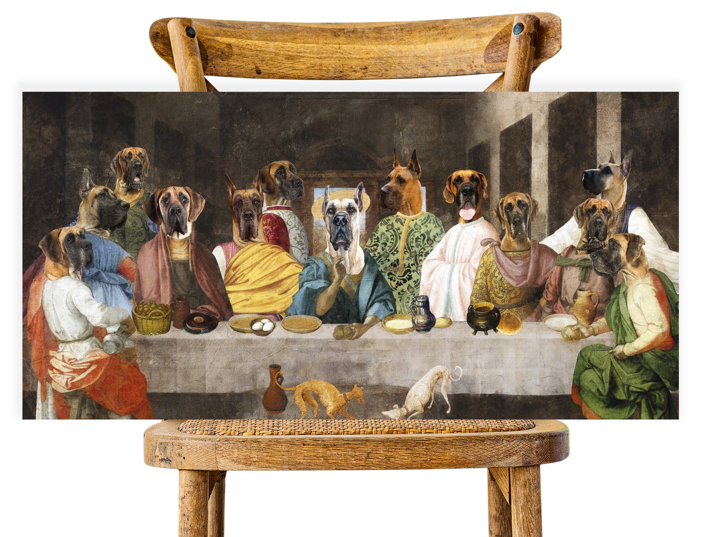 Fawn Great Dane Last Supper Renaissance Dog Painting