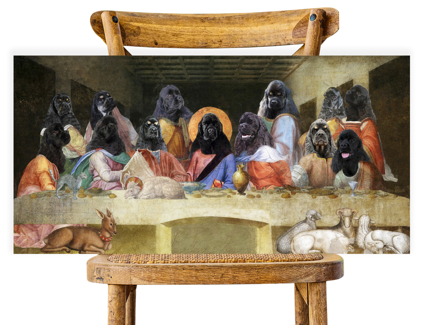 Black American Cocker Spaniel Last Supper Renaissance Dog Painting