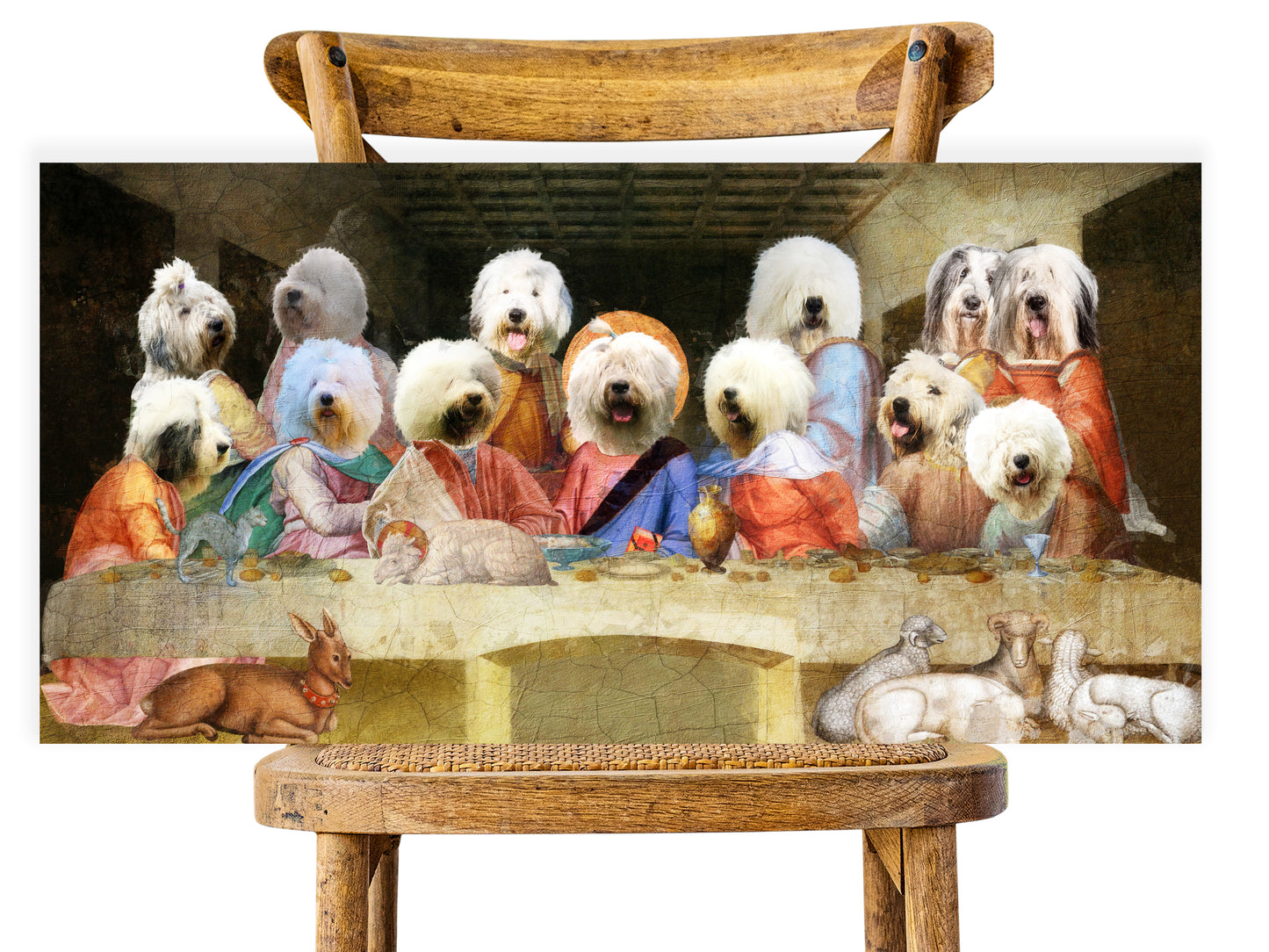 Old English Sheepdog Last Supper Renaissance Dog Painting
