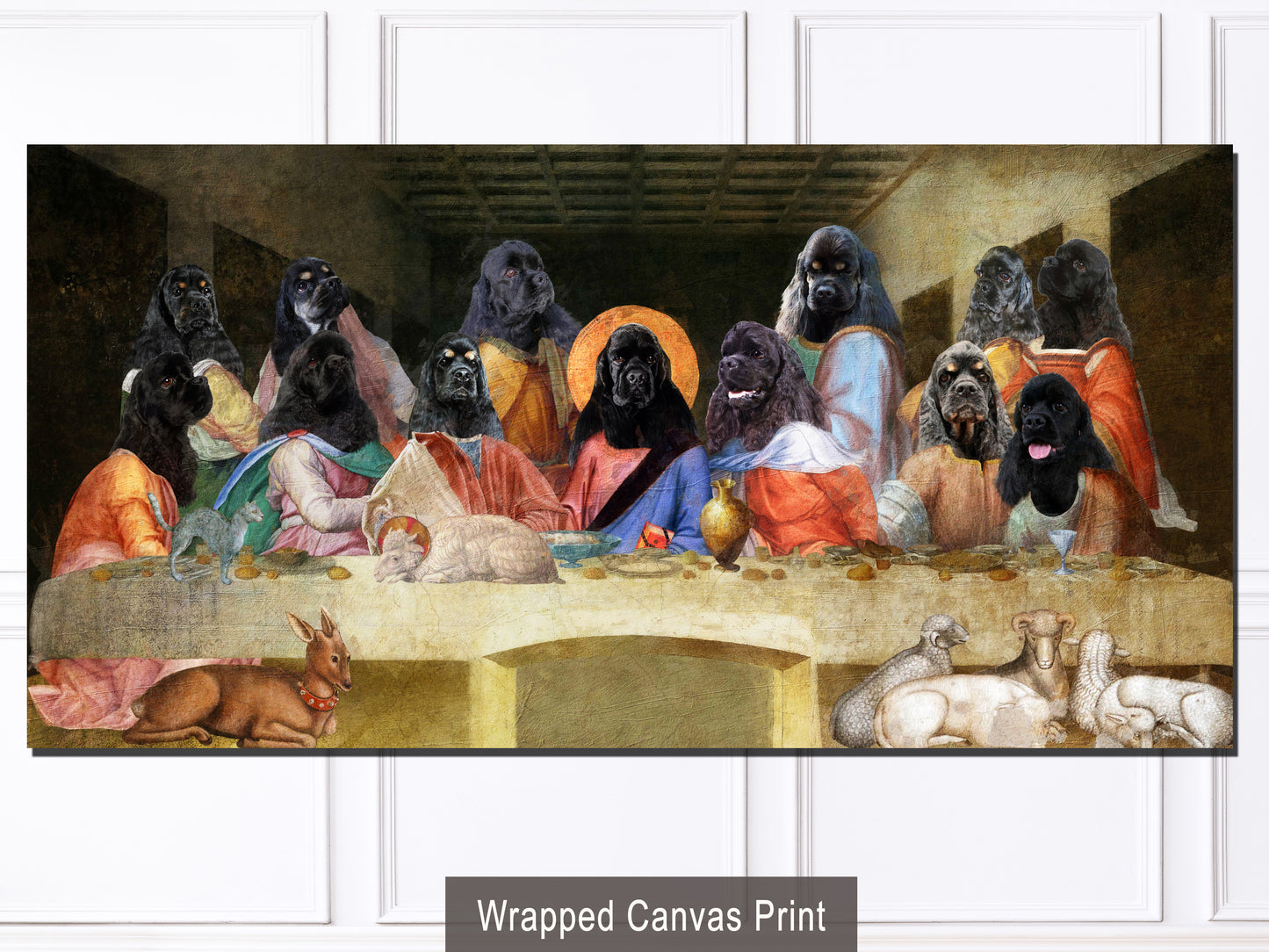 Black American Cocker Spaniel Last Supper Renaissance Dog Painting