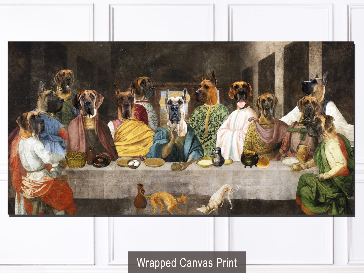 Fawn Great Dane Last Supper Renaissance Dog Painting