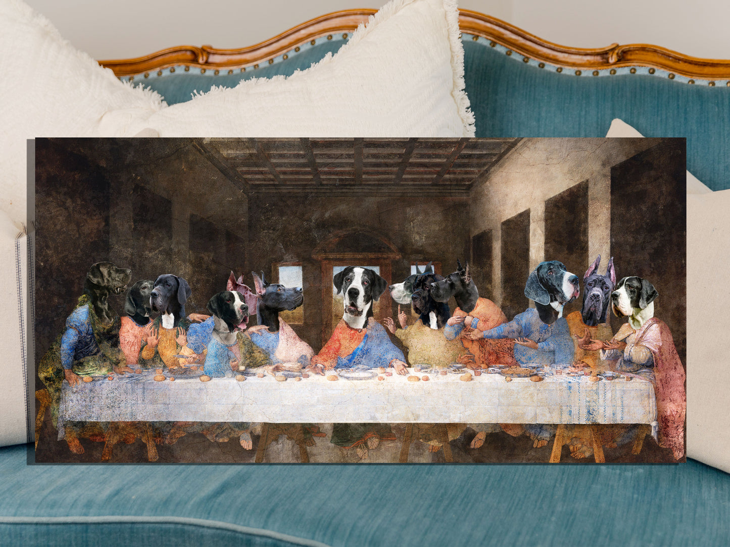 Black Great Dane Last Supper Renaissance Dog Painting