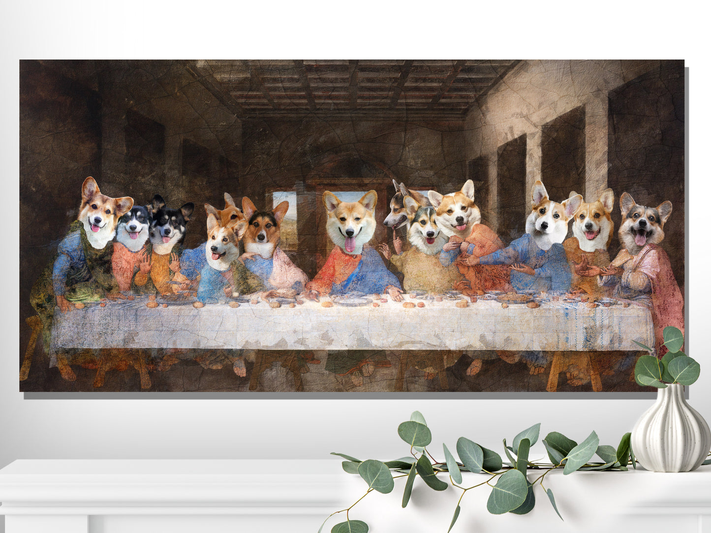 Pembroke Welsh Corgi Dog Art Last Supper Renaissance Painting