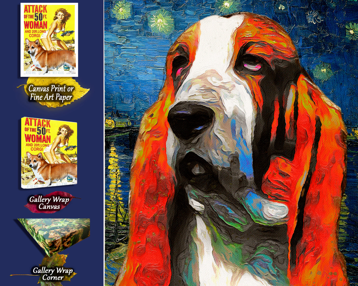 Basset Hound Starry Night Over the Rhone Van Gogh