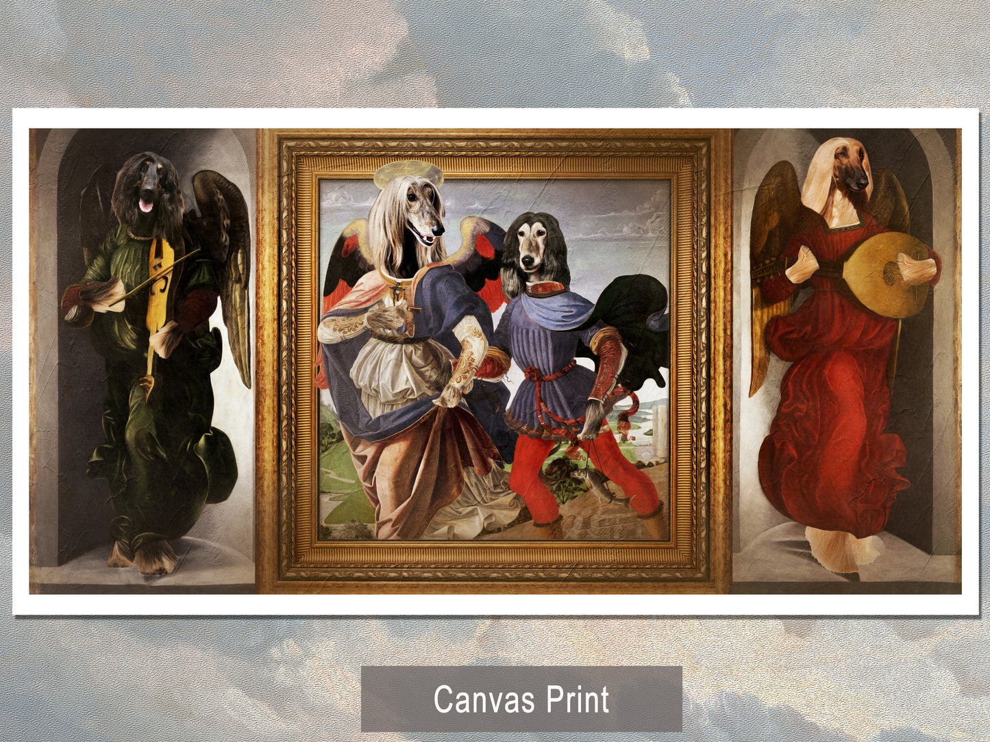 Afghan Hound Woof Hound Angels Triptych Portraits Renaissance Dog Painting