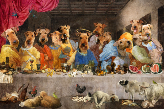 Airedale Terrier Last Supper Renaissance Dog Painting