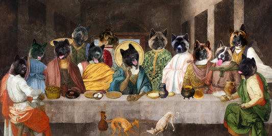 American Akita Last Supper Renaissance Dog Painting