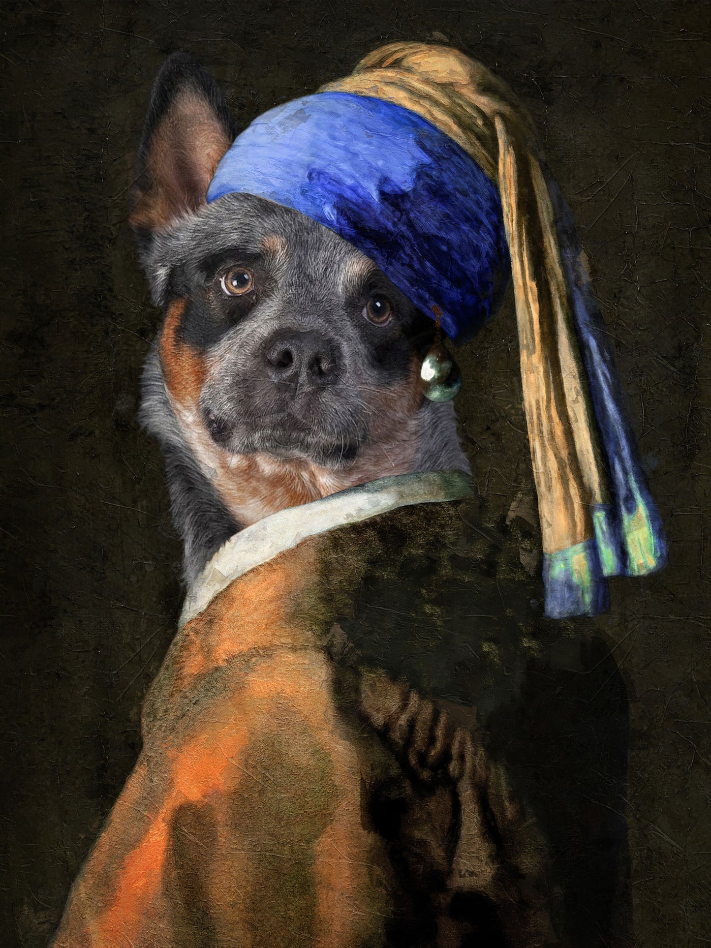 Blue Heeler Artist and Girl With a Pearl Earring Model Diptych Renaissance Art