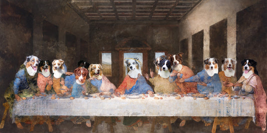 Australian Shepherd Last Supper Renaissance Dog Painting