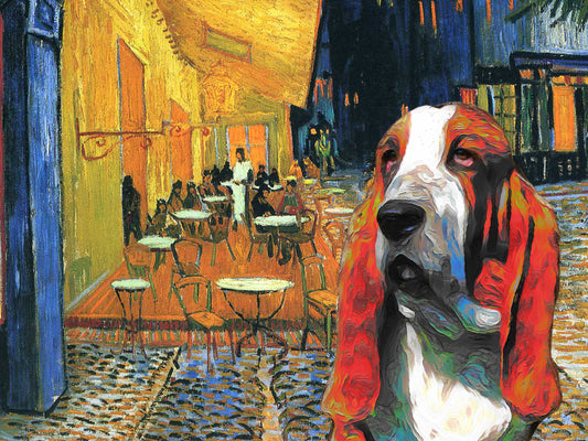 Basset Hound Cafe terrace Art Van Gogh by Nobility Dogs