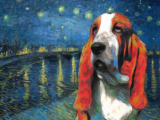 Basset Hound Starry Night Over the Rhone Van Gogh