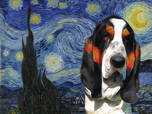 Basset Hound Starry Night Art Van Gogh by Nobility Dogs