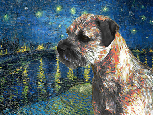 Border Terrier Starry night Over the Rhone Vincent Van Gogh