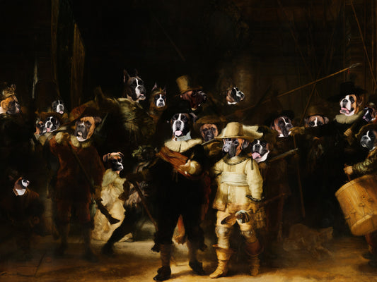 The Night Watch Rembrandt van Boxer Dog Style Art Renaissance Masterpiece