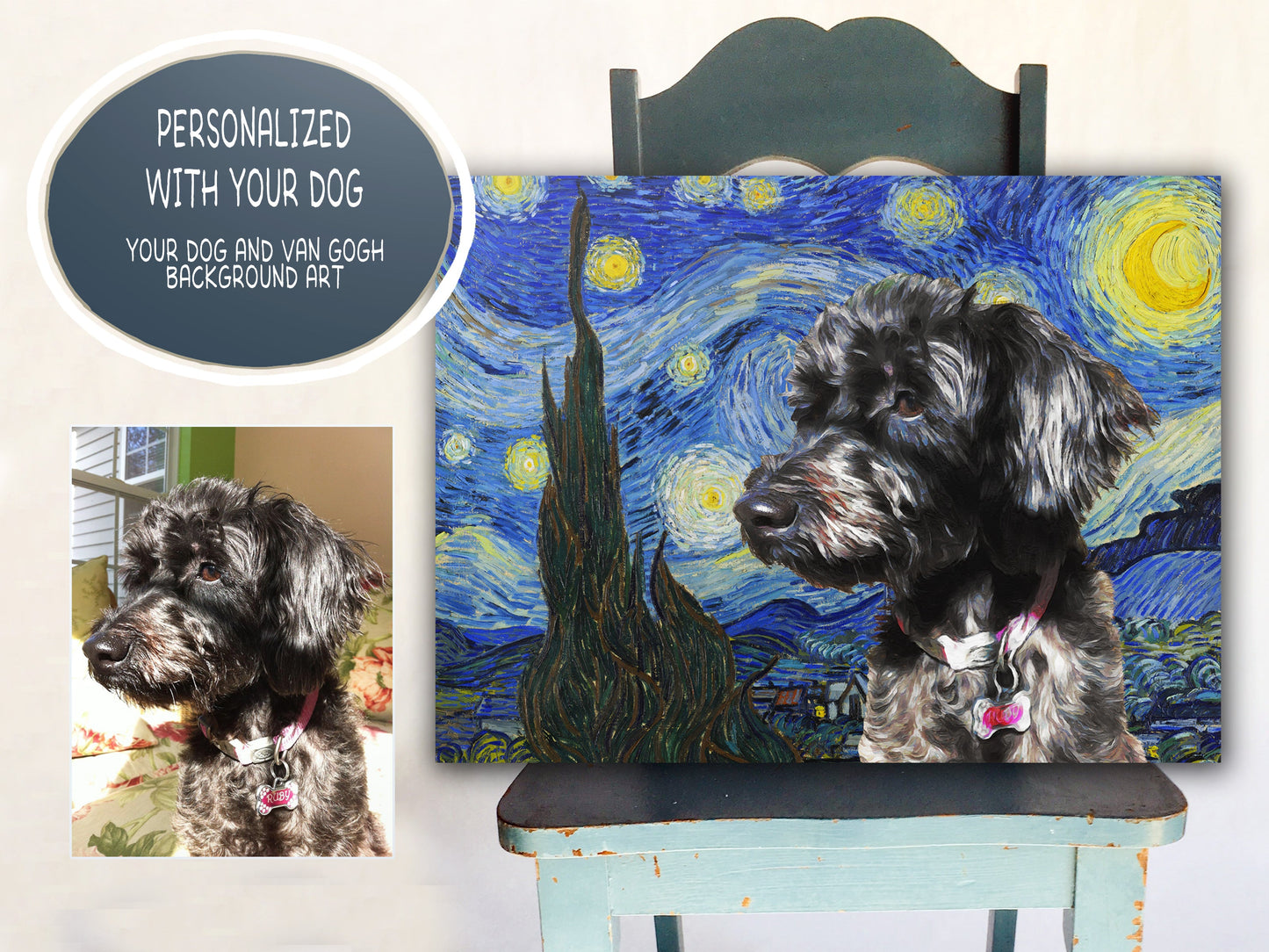 Affenpinscher Vase with Oleanders and Books Van Gogh by Nobility Dogs