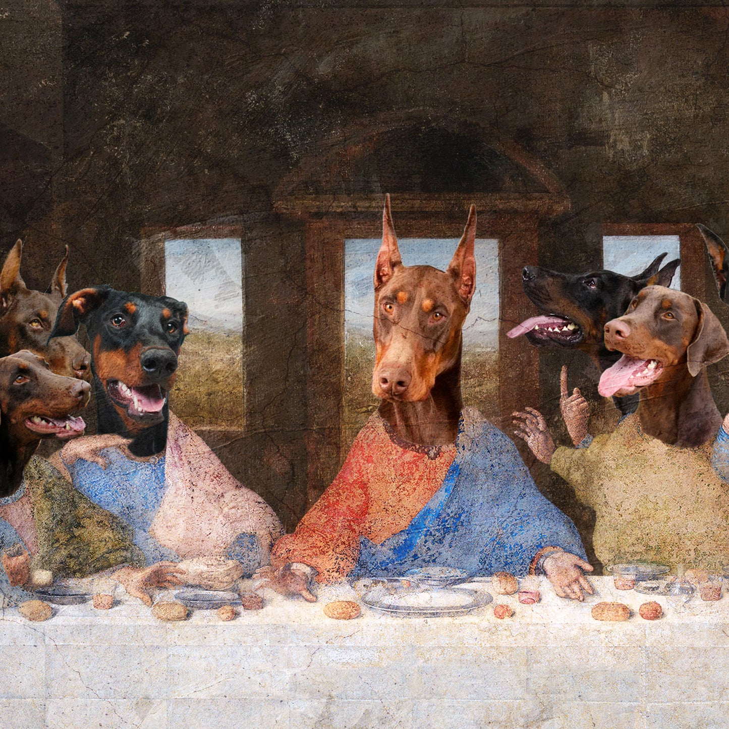Doberman Pinscher Last Supper Renaissance Masterpiece Dog