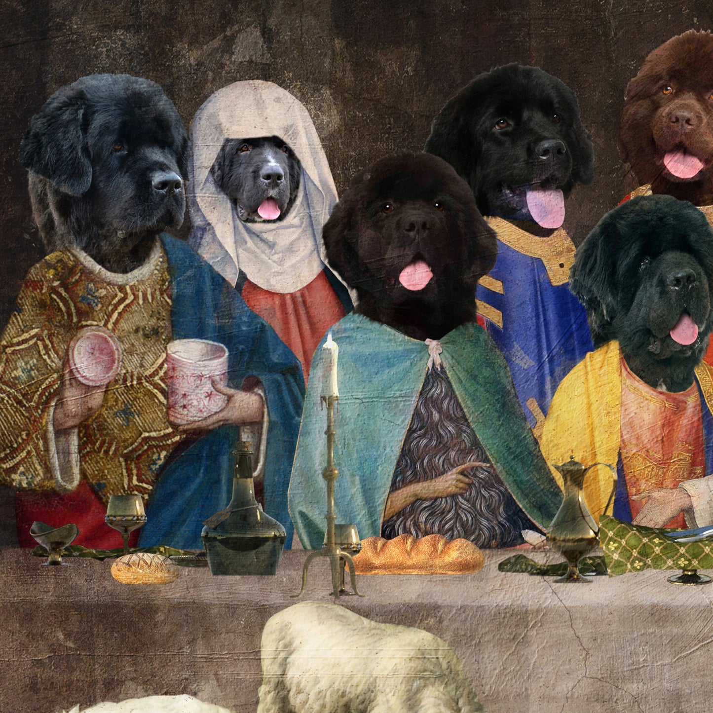 Newfoundland Dog Last Supper Renaissance Dog Painting