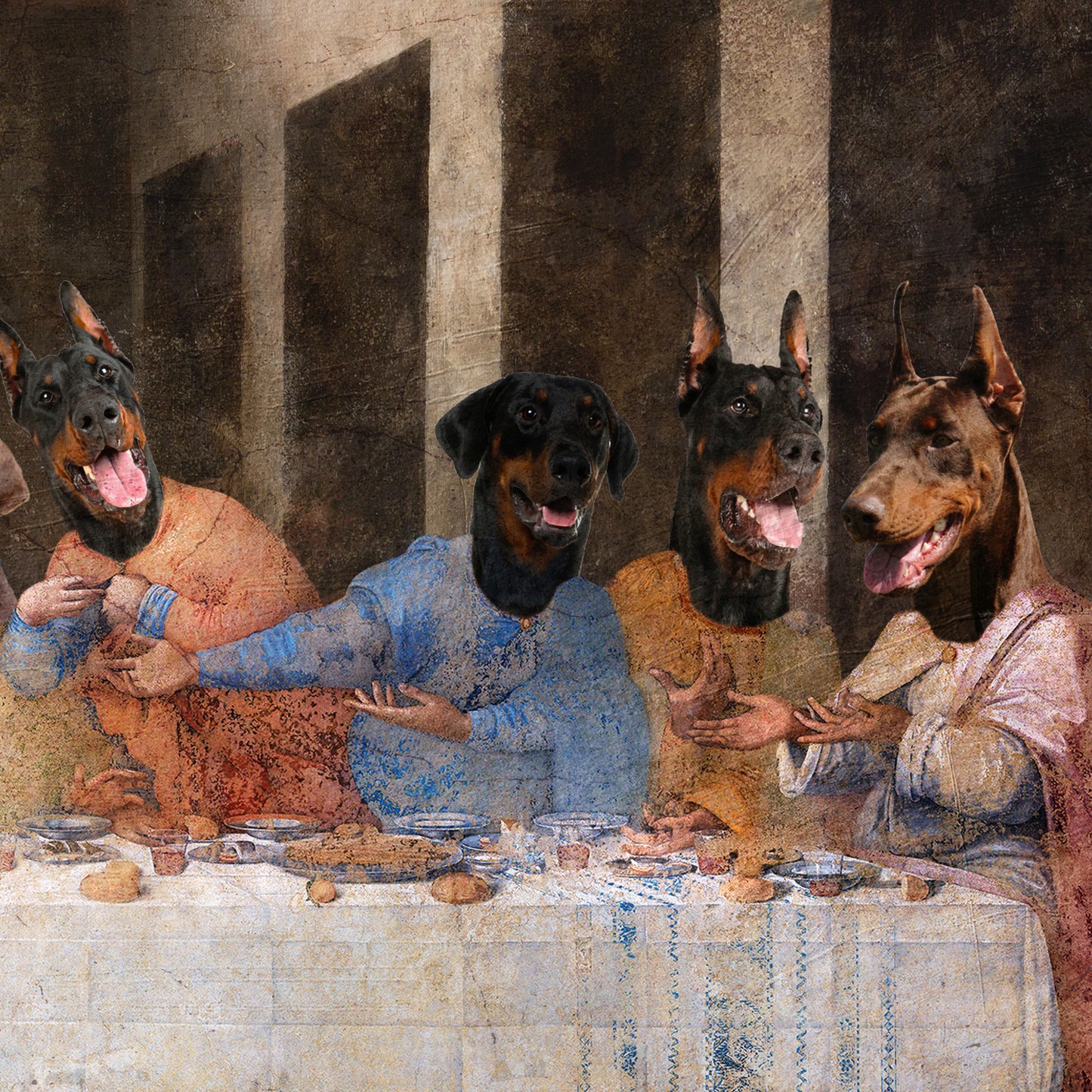 Doberman Pinscher Last Supper Renaissance Masterpiece Dog
