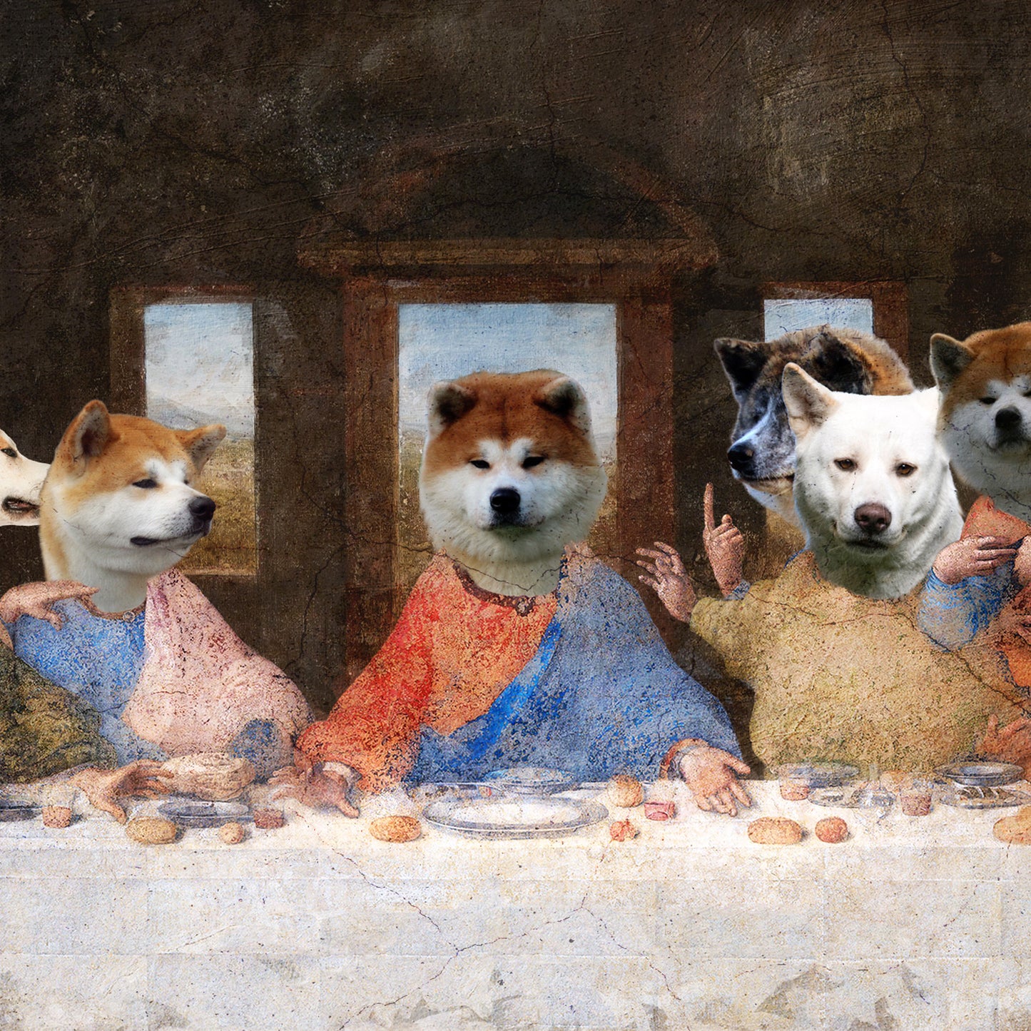 Akita Inu Last Supper Renaissance Dog Painting