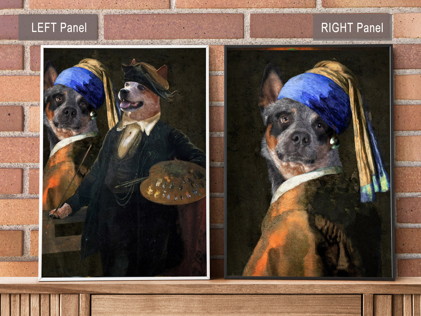 Blue Heeler Artist and Girl With a Pearl Earring Model Diptych Renaissance Art