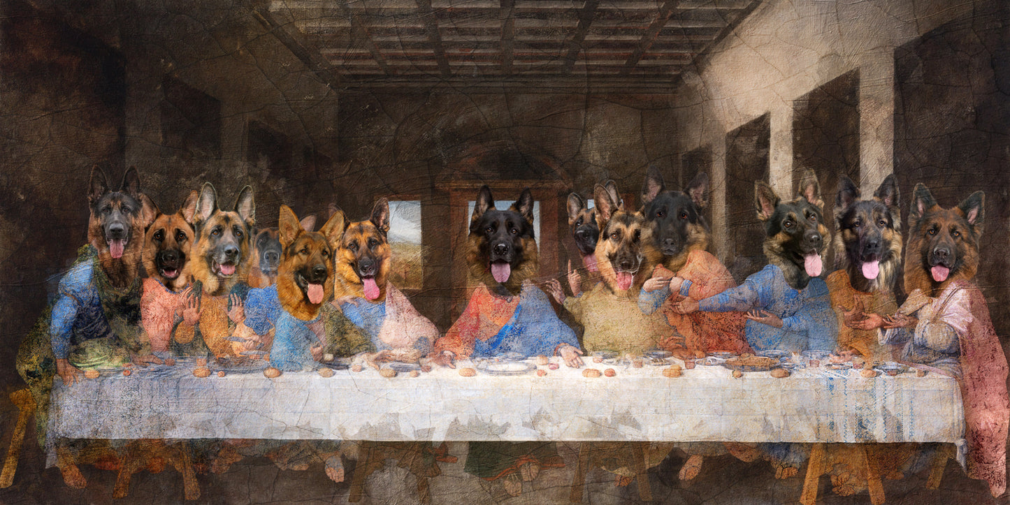 German Shepherd Last Supper Renaissance Dog Painting