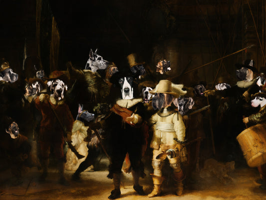 The Night Watch Rembrandt van Great Dane Dog Style Art Renaissance Masterpiece