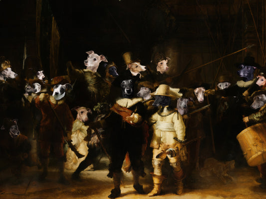 The Night Watch Rembrandt van Italian Greyhound Dog Style Art Renaissance Masterpiece