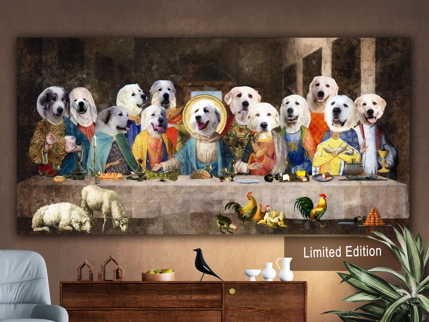 Great Pyrenees Last Supper Renaissance Dog Painting