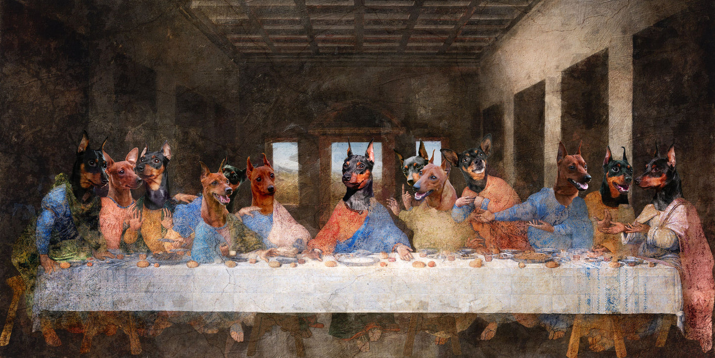 Miniature Pinscher Last Supper Renaissance Dog Painting