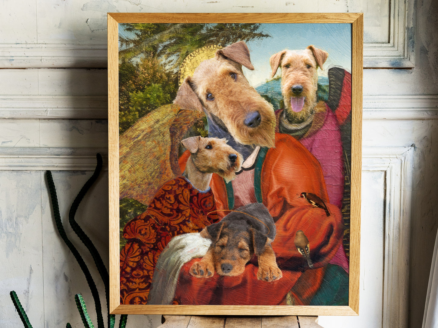 Madonna Airedale Terrier and Puppy with Angels