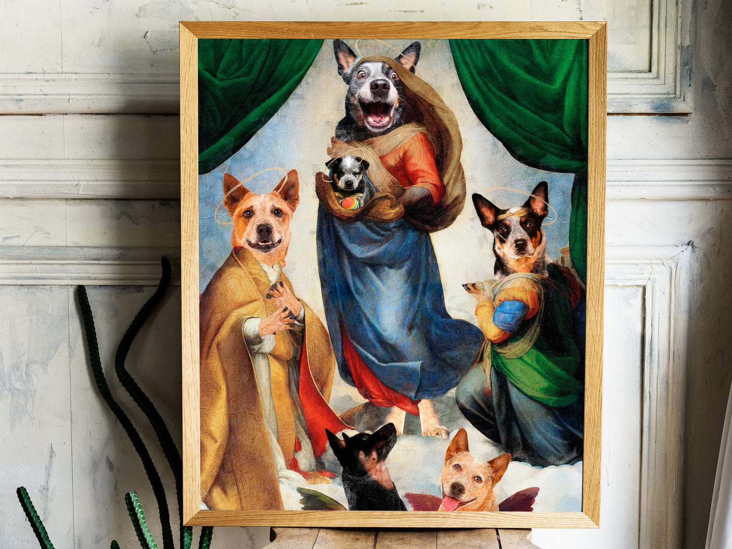 Sistine Madonna Australian Cattle Dog and Puppy with Cherubs